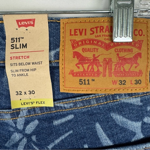 Levi's 511 Jeans Mens 32x30 Blue with Leaf Print Slim Stretch Casual NWT Rare - Picture 11 of 12